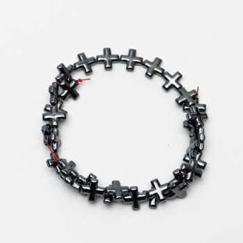 Hematite Beads in Cross Shape, diameter 12.5×12.5×4 mm, length 38 cm ± on thread