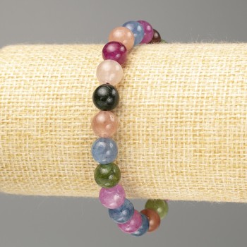 Bracelet with artificial gemstones, smooth beads, 8 mm diameter, 18 cm length (stretch)