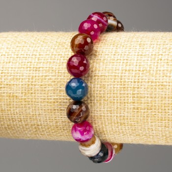 Multicolored agate bracelet, natural stone, faceted bead, 10(±)mm diameter, 18 cm length (stretch)