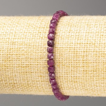 Natural Ruby Bracelet, Faceted 4mm Beads, 18 cm (Stretch)