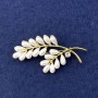 Brooch Sprig with White Pearls, Crystal, Golden Metal, Diameter 57x28 mm+