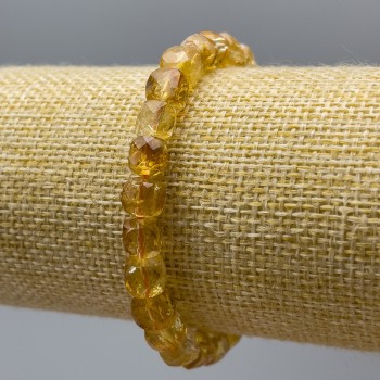 Bracelet with Citrine, natural gemstone, faceted cube beads, 7 mm diameter ±, length 18 cm (stretch)