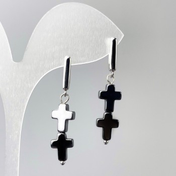 Hematite Cross Earrings, diameter 8.5×23 mm ±, length 37 mm