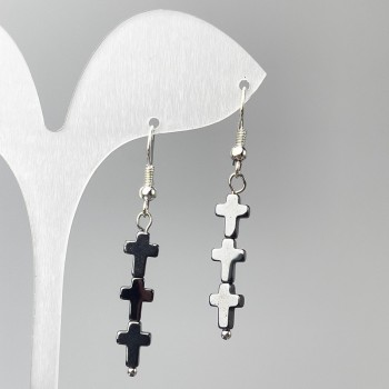 Hematite Cross Earrings, diameter 6.5×26 mm, length 47 mm