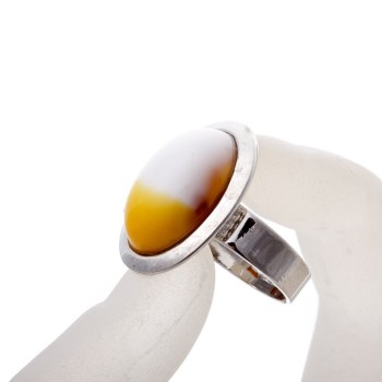 Auction Amber Ring (Synthetic) Smooth Flat Setting "M" Oval Stone 2.2 × 1.7 cm, without size