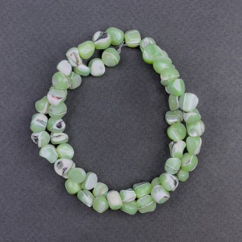 Mint Mother-of-Pearl Lentil Beads, 8x6mm diameter, approx. 41cm length on thread