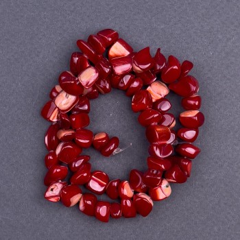 Red-Toned Dyed Mother-of-Pearl Navette Beads, 8x6 mm, 41 cm Length on Beading Thread