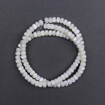 Mother-of-pearl beads, smooth rondel, 6x4mm diameter, 40cm length on thread
