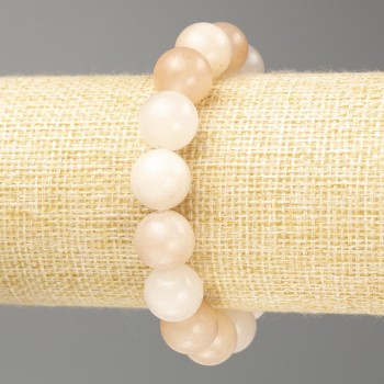 Bracelet with selenite-like acrylic beads, smooth, 12.5 mm diameter, 18 cm length (stretch)