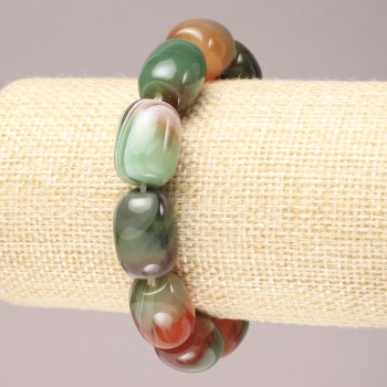 Elastic bracelet made of natural Brazilian agate, smooth barrel beads, diameter 17x13 mm