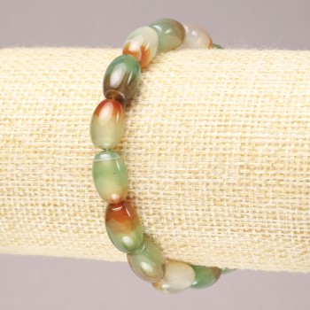 Elastic bracelet with Brazilian agate, smooth barrel beads, 8x12 mm