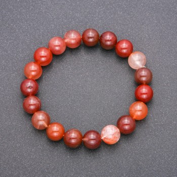 Bracelet with Natural Stone: Rutilated Quartz, Assorted on Elastic, Smooth Beads, 10 mm Diameter, 18 cm Length