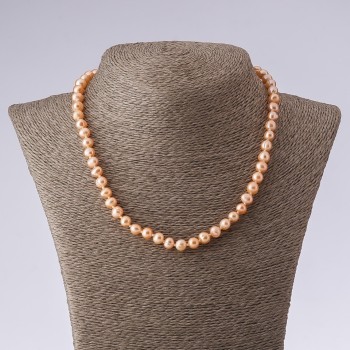 Freshwater Pearl Necklace (Cultured), Round Shape, Pink-Peach, Length 42–50 cm, Diameter 6–7 mm (+/-)