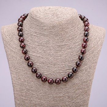 Garnet necklace with natural stone, smooth beads, 10 mm diameter, 48 cm long