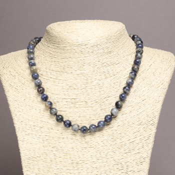 Natural sodalite necklace with smooth beads, 8 mm diameter, 45 cm length