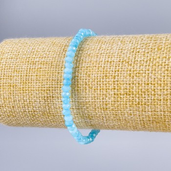 Браслет Аквамарин (штучний) гранований рондель, діаметр 4х3мм, довжина 18см (стрейч)