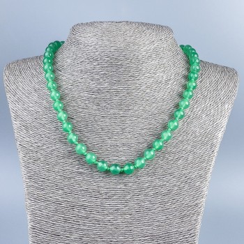 Natural nephrite necklace with smooth beads, 8 mm diameter, 48 cm length