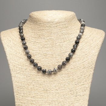 Necklace Picasso Gray Jasper (artificial acrylic) smooth beads, 8.5 mm diameter, 48 cm length