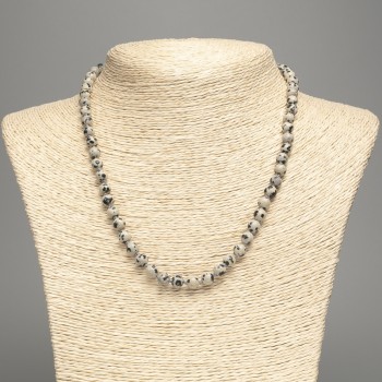 Dalmatian Jasper Necklace (Acrylic) Smooth Beads, 6mm Diameter, 48 cm Length