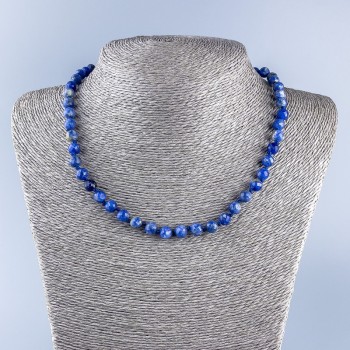Sodalite Natural Stone Necklace, Faceted Round Beads, 7mm Diameter, 48cm Length +/-