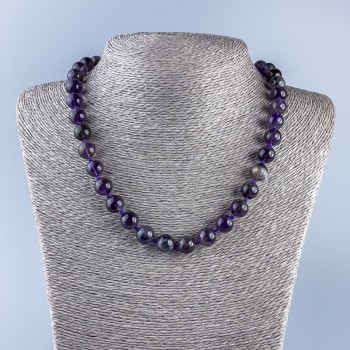 Amethyst natural stone necklace with a smooth bead, 10mm diameter +-, length 49cm +