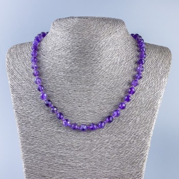 Amethyst natural stone necklace with a faceted bead, diameter 7.5 mm, length 50 cm