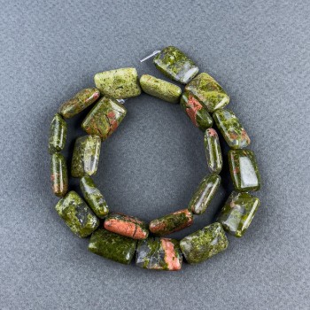 Heliotrope Jasper Beads, natural stone, rectangular, 13×18×6 mm, 5 mm ±, length 40 cm ± on thread