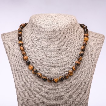 Tiger's Eye Necklace, polished beads, 8–10 mm diameter, 48 cm length