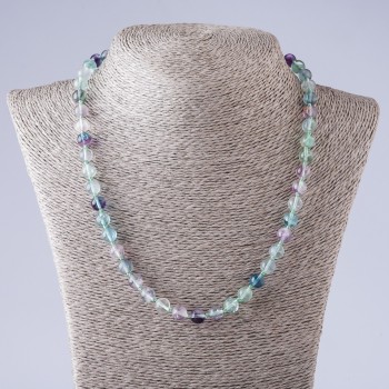 Fluorite Bead Necklace - Smooth Round Beads, 48 cm, 8 mm