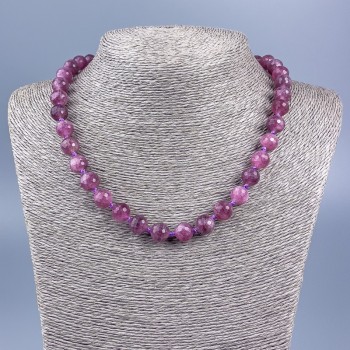 Natural rubellite tourmaline necklace with a faceted bead, 10 mm diameter, 48 cm long