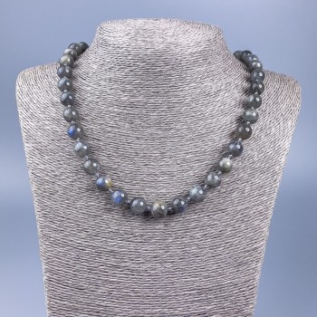 Labradorite natural stone necklace with smooth beads, 10 mm diameter, 50 cm length ±