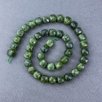 Jadeite Beads, natural stone, faceted cube, on a thread, diameter 9×9 mm, length 38 cm ±