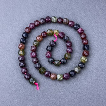 Tourmaline beads, natural stone, faceted cube on thread, diameter 7×7 mm ±, length 38 cm ±