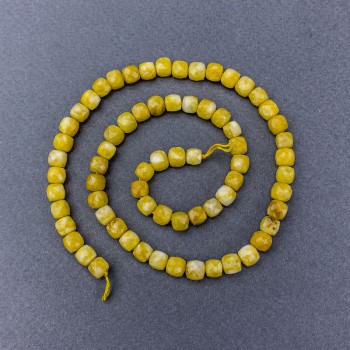 Yellow Jadeite Beads, Natural Stone, Faceted Cubes, On Thread, 5mm Diameter ±, 37cm Length ±