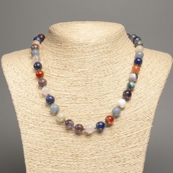 Beaded Necklace of Natural Stones - Assorted Smooth Beads, 10 mm Diameter, 49 cm Length