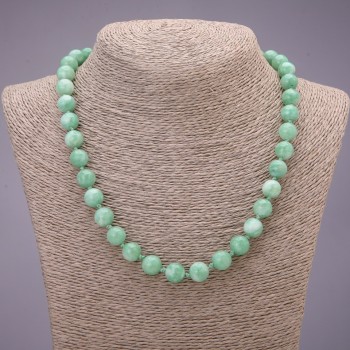 Bead necklace of natural stone Burmese Jadeite, smooth beads, diameter 10 mm, length 45 cm