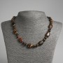 Tiger's Eye Natural Stone Necklace with Flat Oval Beads, 13x18 mm ±, Rondelle Beads 9x5 mm ±, Length 45 cm ±