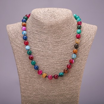 Agate Necklace 'Assorted Colors', smooth round beads, diameter 10(±)mm, length 48cm