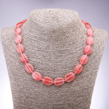 Chalcedony Necklace with Flat Oval Beads, 13×18 mm, 45 cm long