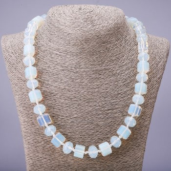 Moonstone Necklace, hexagonal beads, 12mm rondelles, 14×11mm larger elements, 50cm length