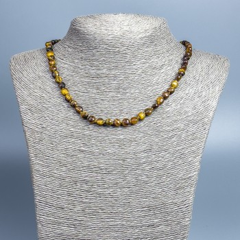 Tiger's Eye Necklace with Natural Stone, Faceted Coin Beads, 6x5 mm diameter, 48 cm length ±