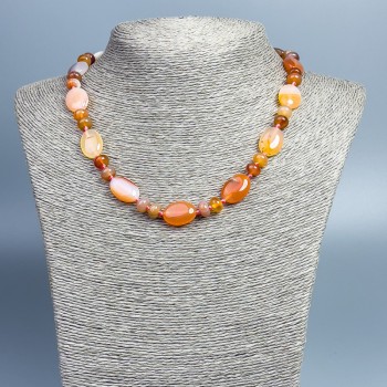 Carnelian Necklace with natural stone, oval 18×12 mm, rondels 8×5 mm, length 46 cm
