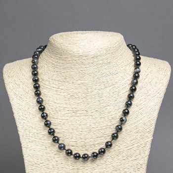 Necklace with natural agate beads, smooth round beads, 8 mm diameter, 45 cm length