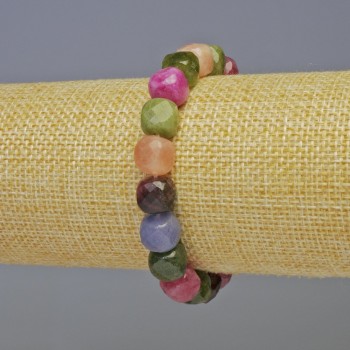 Bracelet with natural tourmaline, faceted cube beads, 9x9 mm diameter, 18 cm length (stretch)