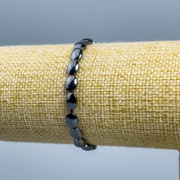 Hematite bracelet, oval, diameter 8×6×3 mm, length 18 cm (stretch)