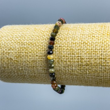 Tourmaline bracelet, natural gemstone, faceted rondel, diameter 5x3 mm, length 18 cm (stretch)