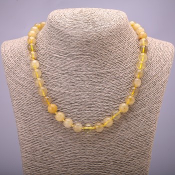 Намисто з натурального каменю Кварц Волосатик гладка кулька, діаметр 10 (+-) мм, довжина 45см