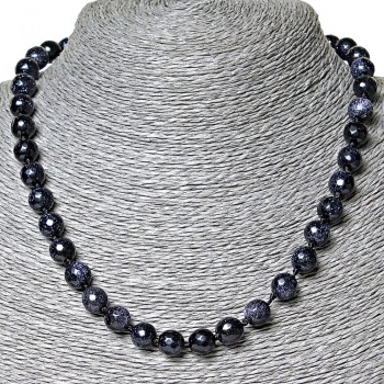 Aventurine Necklace (Synthetic) Night of Cairo Blue Sand, 9mm Faceted Bead, 45 cm