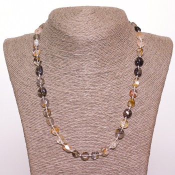 Намисто нат камінь Кварц "Волосатик" плоске "галтування", діаметр 8-10мм, довжина 50см