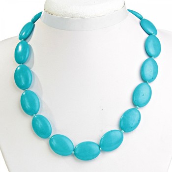 Blue Turquoise Necklace Oval 18x24mm, Length 46 cm